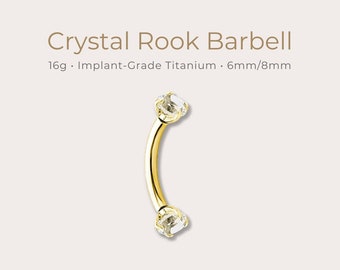 Crystal Rook Barbell | 16g | Certified ASTM F136 Titanium | 6mm or 8mm | Hypoallergenic, Waterproof, Nickel Free | Internally Threaded