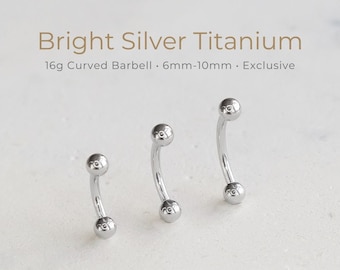 BRIGHT SILVER • Plain Curved Barbell | ASTM F136 Titanium | Implant Grade | Internally Threaded | Hypoallergenic | Rook, Helix | Qty:1