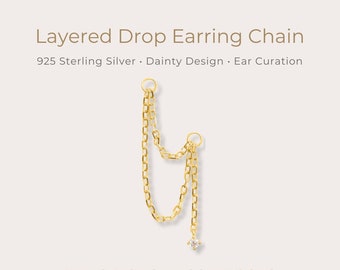 Layered Drop Chain Earring Charm • 925 Sterling Silver | Helix Chain | Attach To Huggies, Hoops, Studs | Curated Ear Styling