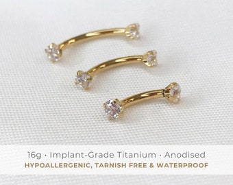 Crystal Curved Barbell | 16g | Certified ASTM F136 Titanium | Hypoallergenic, Waterproof, Nickel Free | Internally Threaded