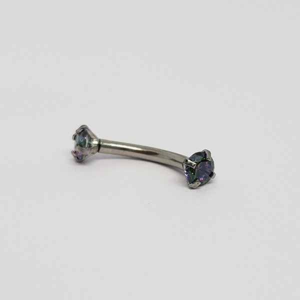 16g Crystal Curved Barbell ⋆ Mystic Rainbow ⋆ 6mm/8mm Length | Internally Threaded | Short Snug Rook Barbell | High Quality Body Jewellery