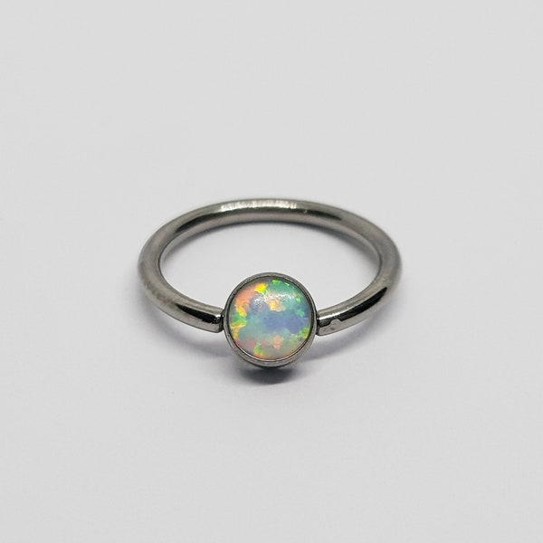 16g White Opal Captive Bead Ring ⋆ Septum Ring | Daith Hoop | Conch Hoop High Quality Titanium Body Jewellery