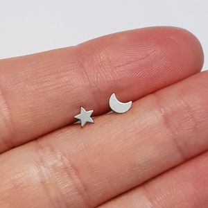 BIOFLEX • 16g Silver Star/Moon Labret | Push-Fit Piercing | Tragus Helix Conch | Soft Comfortable Flexible Body Jewellery