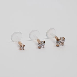 BIOFLEX 16g Rose Gold Crystal Labret Push fit Piercing Tragus