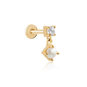 TREASURE • 16g Dangle Labret Cartilage Stud | Internally Threaded | Flat Back | Helix Tragus Conch | Skin Friendly Cartilage Earring | Qty:1