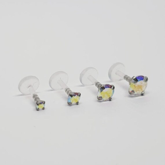 BIOFLEX 16g Rainbow Aura Crystal Labret Push fit Piercing Tragus