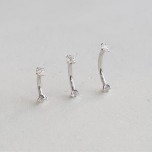 BRIGHT SILVER • Crystal Curved Barbell | 16g | Implant Grade ASTM F136 Titanium | Internally Threaded | Hypoallergenic | Rook Helix | Qty:1