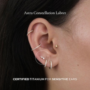 ASTRA • Constellation Threadless Labret | 16g | ASTM F136 Titanium | Implant Grade, Hypoallergenic, Waterproof, Tarnish Free