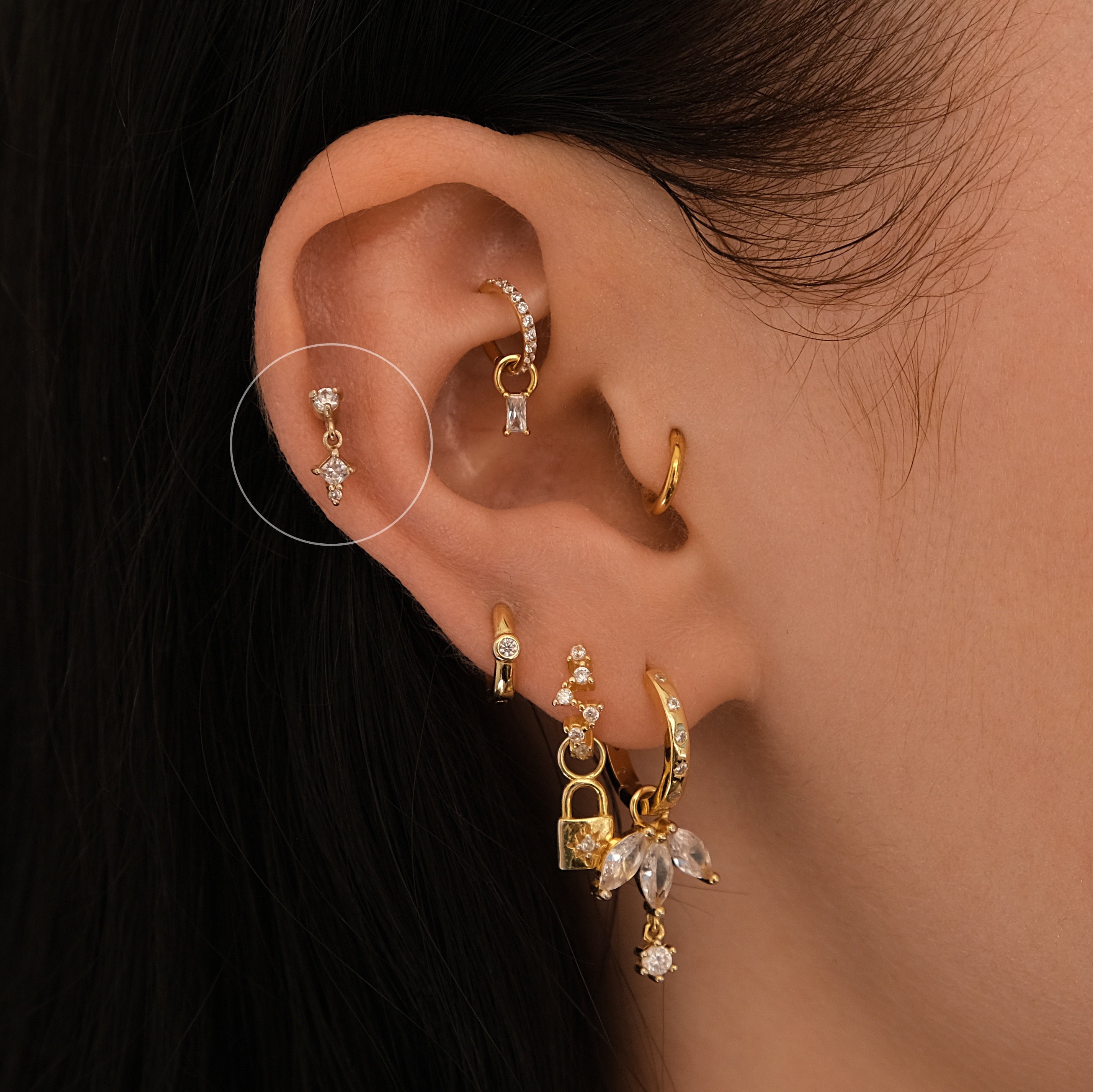 Hidden Helix Piercing, Cartilage Chain Drop Earring, Top Dangle Charm Stud,  Helix Jewelry, Cartilage Jewellery 16G Silver Gold 