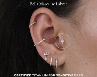 BELLA • Marquise Crystal Threadless Labret | 16g | ASTM F136 Titanium | Implant Grade, Hypoallergenic, Waterproof