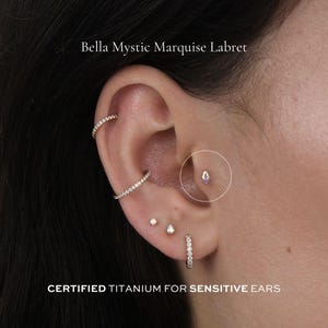 BELLA • Mystic Marquise Threadless Labret | 16g | ASTM F136 Titanium | Implant Grade, Hypoallergenic, Waterproof, Tarnish Free