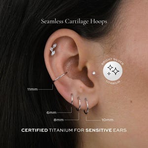 BRIGHT SILVER • 16g/18g Cartilage Piercing Hoop | ASTM F136 Titanium | Unique & Exclusive | Hypoallergenic, Waterproof, Tarnish Free