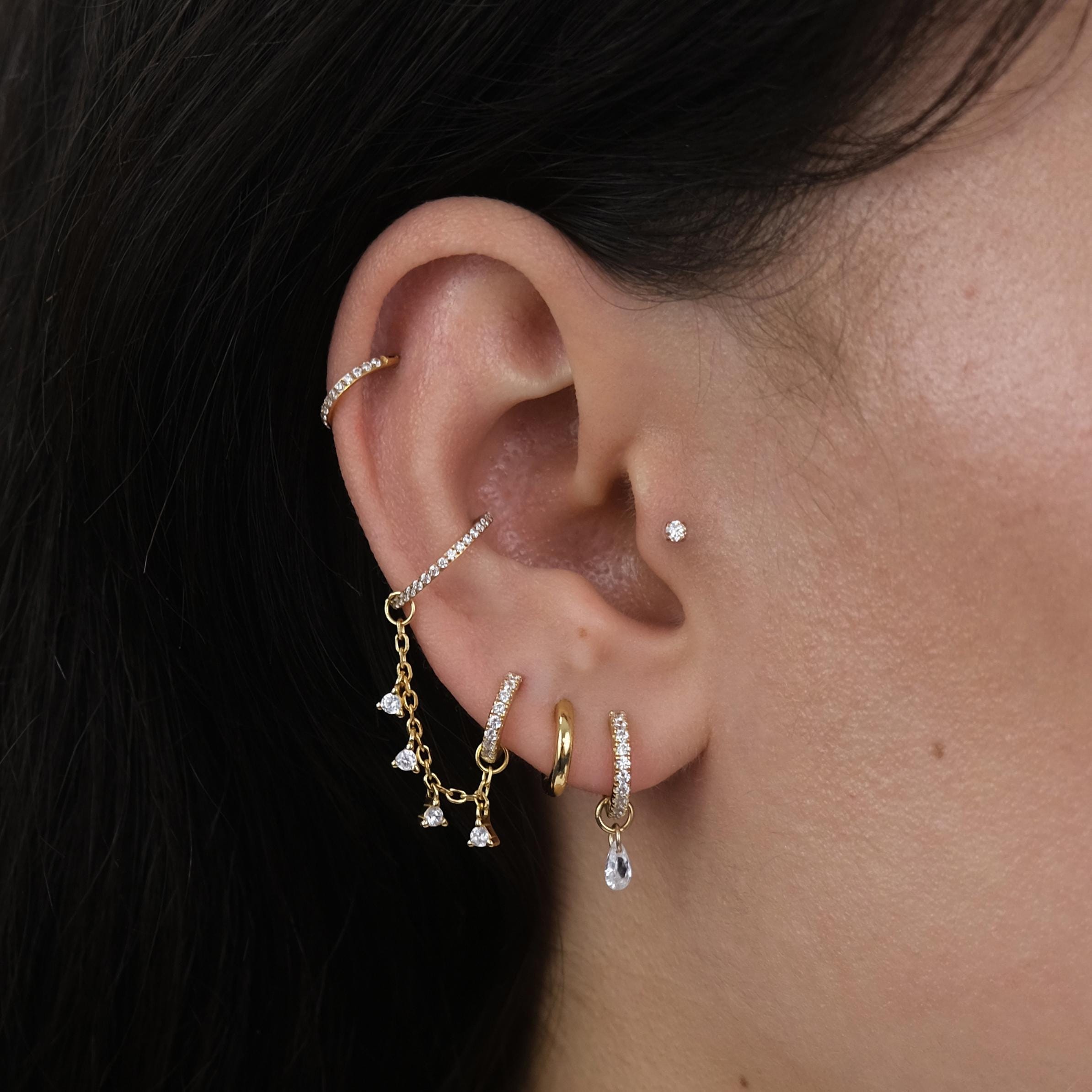Crystal Droplet Chain Earring Charm • 925 Sterling Silver | Helix Chain ...