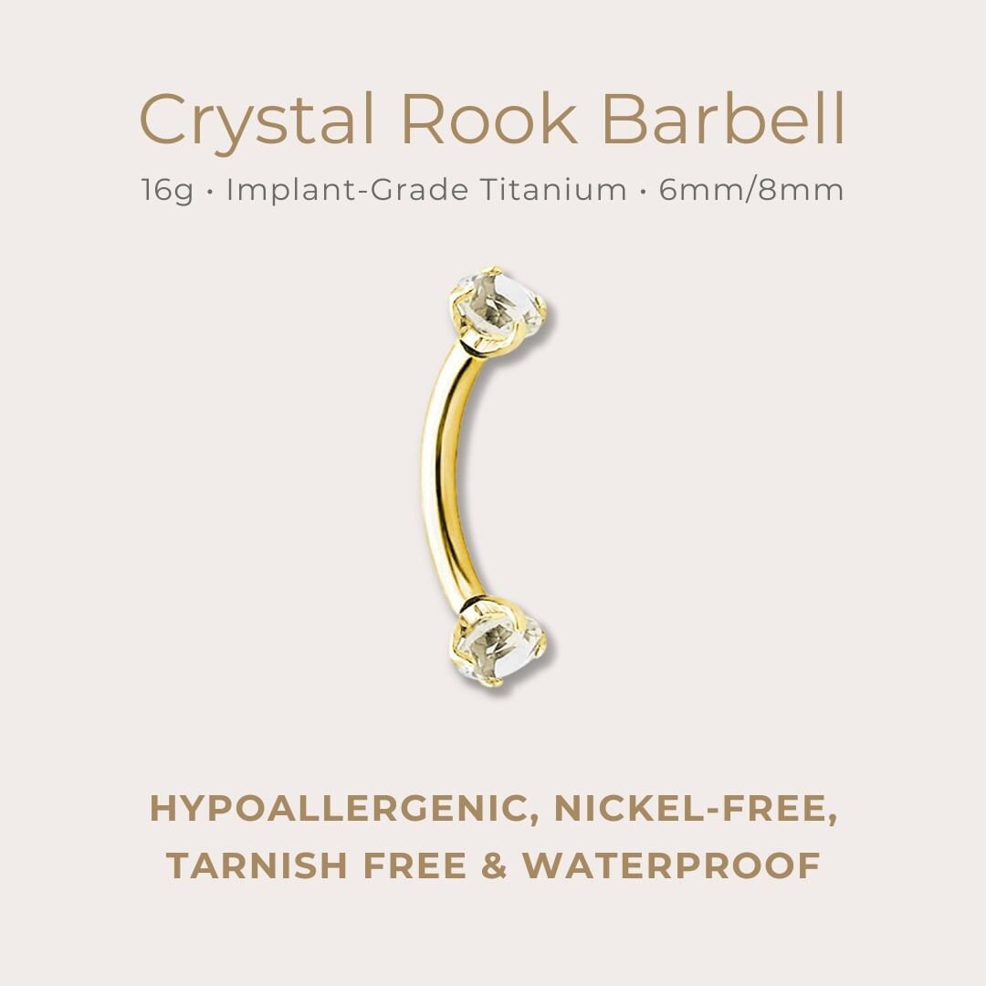 Crystal Rook Barbell | 16g | Certified ASTM F136 Titanium | 6mm or 8mm ...