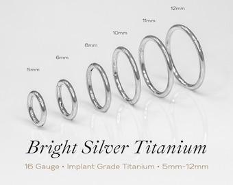 BRIGHT SILVER • 16g Cartilage Piercing Hoop | ASTM F136 Titanium | Unique & Exclusive | 5mm-12mm | Hypoallergenic, Waterproof, Tarnish Free