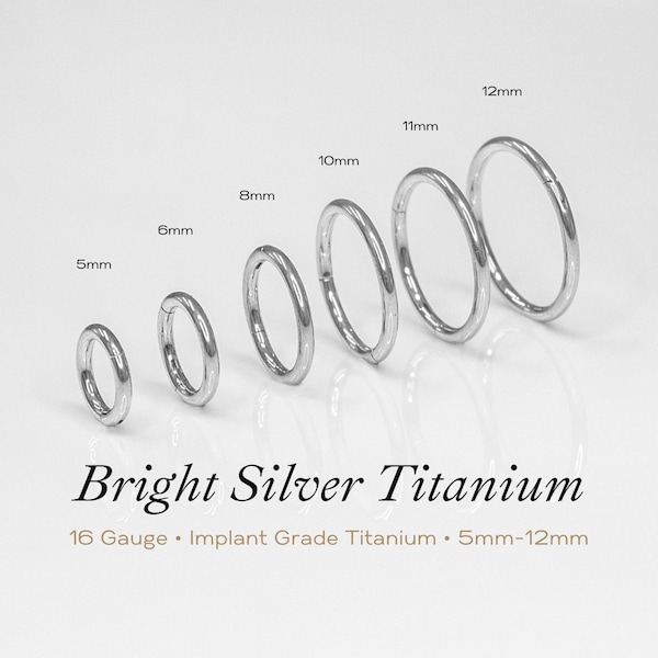 BRIGHT SILVER • 16g Cartilage Piercing Hoop | ASTM F136 Titanium | Unique & Exclusive | 5mm-12mm | Hypoallergenic, Waterproof, Tarnish Free