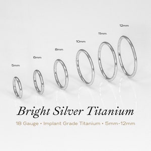 BRIGHT SILVER • 18g Cartilage Piercing Hoop | ASTM F136 Titanium | Unique & Exclusive | 5mm-12mm | Hypoallergenic, Waterproof, Tarnish Free