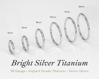 BRIGHT SILVER • 18g Cartilage Piercing Hoop | ASTM F136 Titanium | Unique & Exclusive | 5mm-12mm | Hypoallergenic, Waterproof, Tarnish Free