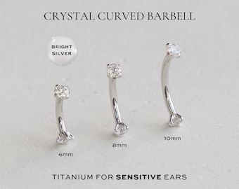 BRIGHT SILVER • Crystal Curved Barbell | 16g | Implant Grade ASTM F136 Titanium | Internally Threaded | Hypoallergenic | Rook Helix | Qty:1
