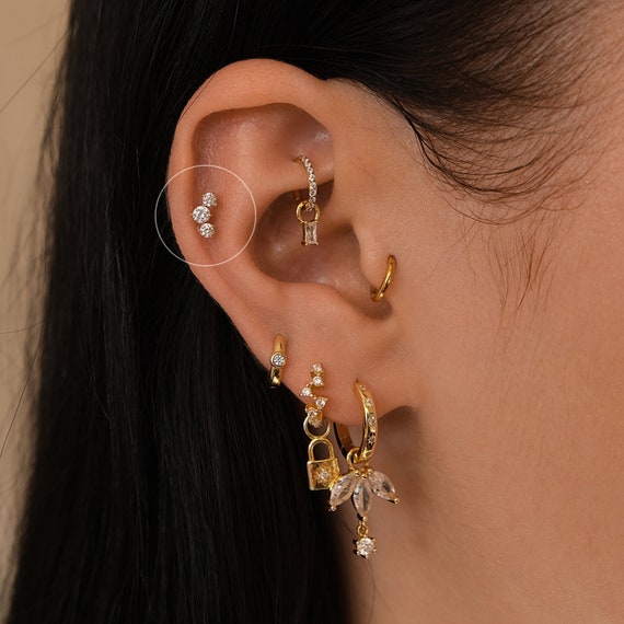 16G 14K Gold Helix Earrings Flat Back Cartilage Studs Conch Piercing Jewelry