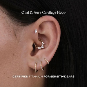 MYSTIC • 16g Opal & Aura Crystal Cartilage Hoop | Certified ASTM F136 Titanium | Hypoallergenic, Waterproof, Nickel Free