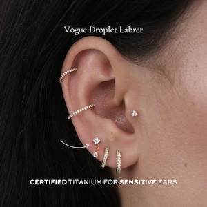 VOGUE • Droplet Crystal Threadless Labret | 16g | ASTM F136 Titanium | Implant Grade, Hypoallergenic, Waterproof, Tarnish Free