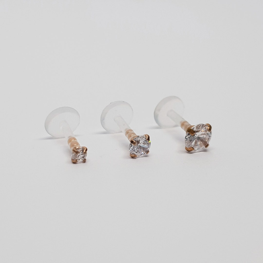 20pcs Bioflex Labret Piercing - Barres Plastique Flexible 16G 6-12mm Avec Cristal | Pour Lèvre, Nez, Tragus