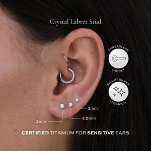 BRIGHT SILVER • Solitaire Crystal Threadless Labret | 16g | ASTM F136 Titanium | Implant Grade | Hypoallergenic