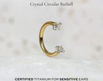 Crystal Circular Barbell | 16g | Certified ASTM F136 Titanium | 8mm or 10mm | Hypoallergenic, Waterproof, Nickel Free | Internally Threaded