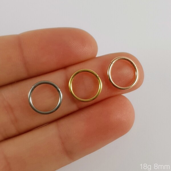 18g 8mm Seamless Hinged Clicker Hoop Ring | High Quality ASTM F136 Titanium Body Jewellery