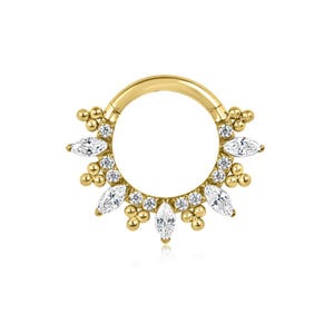 LILI • Créole en cristal Daith | 16 g | Titane ASTM F136 | Clic articulé Daith pour septum | Hypoallergénique, imperméable et sans ternissement