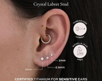 Solitaire Crystal Threadless Labret | 16g | Certified ASTM F136 Titanium | Hypoallergenic, Waterproof, Nickel Free