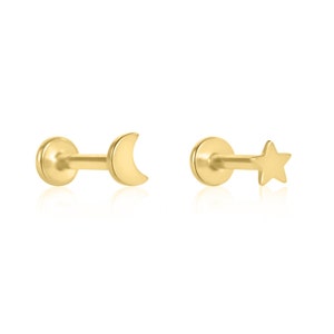 STAR & MOON • Labret Set | 16g | Threadless | ASTM F136 Titanium | Cartilage Piercing | Hypoallergenic, Waterproof, Tarnish Free