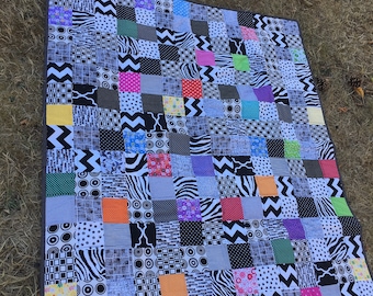Baby Quilt,Crib Bedding,Toddler Quilt,Mat For Baby,Baby Blanket,Girl,Picnic Quilt,Multi-color,Scrap quilt,black and color,53 x 46 inch