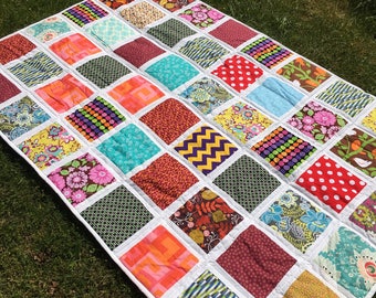 READY TO SHIP Patchwork quilt, hand made, Classic quilt , twin size ,cotton blanket , 51 x 77 inch