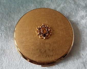 Vintage Stratton Compact Gold  Yellow Stones - GORGEOUS