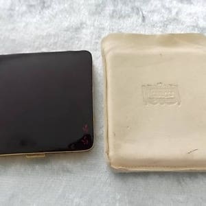 Vintage Harrods Compact French Black Enamel Red Chinese Script  kid Leather Pouch GORGEOUS SALE
