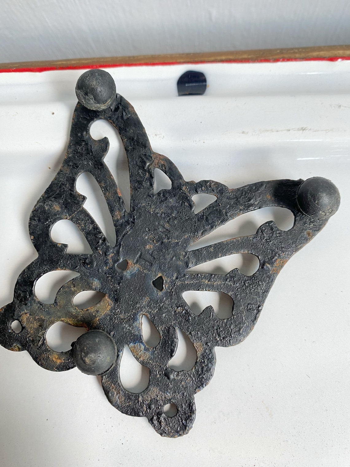 Small Vintage Cast Iron Butterfly Trivet Coaster Rubber Etsy