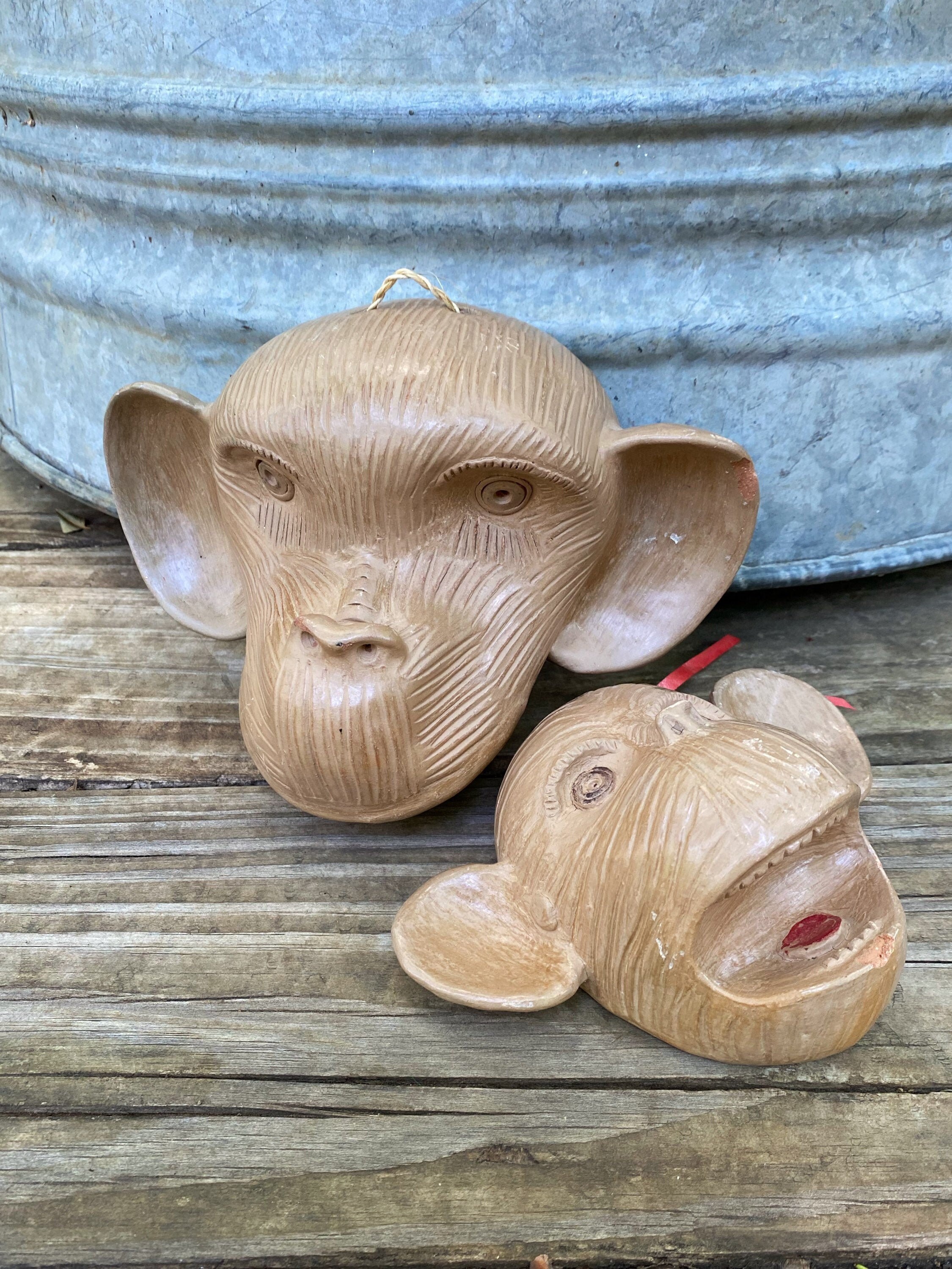 Pair of Ceramic Monkey Heads, Hanging Heads, Primate Set Etsy