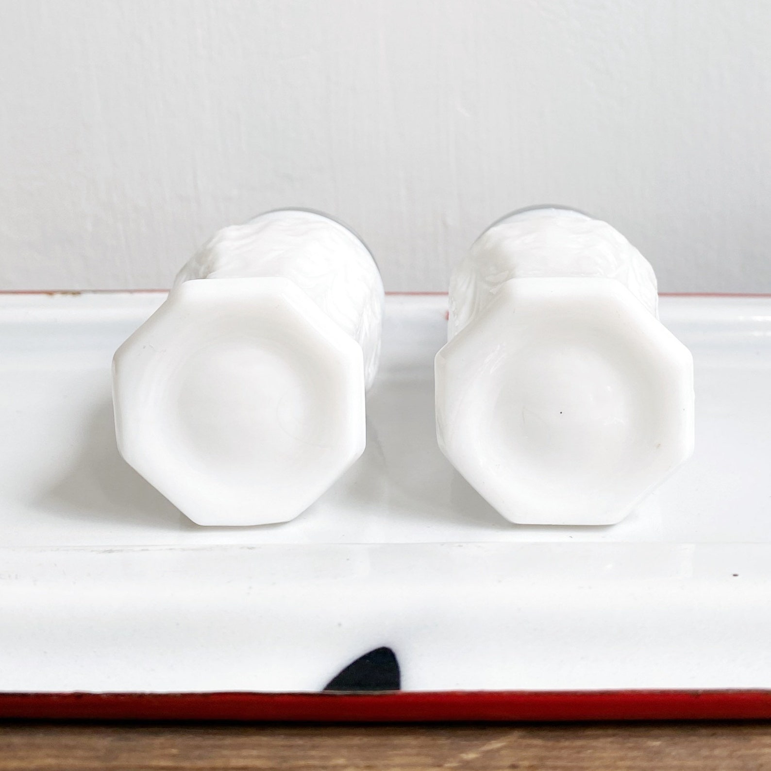 Milk Glass Salt and Pepper Shaker Set With Metal Lids Set of Etsy