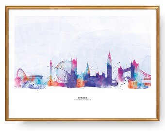 London Cityscape, London Skyline, London, United Kingdom, UK  — Print Poster in A4, A3, A2 or A1