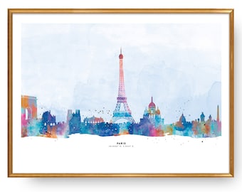 Paris Cityscape, Paris Skyline, Paris France  — Print Poster in A4, A3, A2 or A1