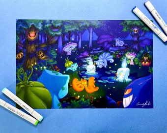 Peaceful Night Garden satin/ holographic art print