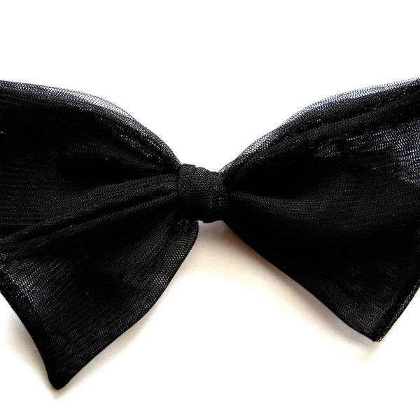 Classic Black Tulle OVERSIZED Hand Tied Bow for Newborn Baby Child Little Girl Photo Prop Beautiful Baby Neutral Headband Bow