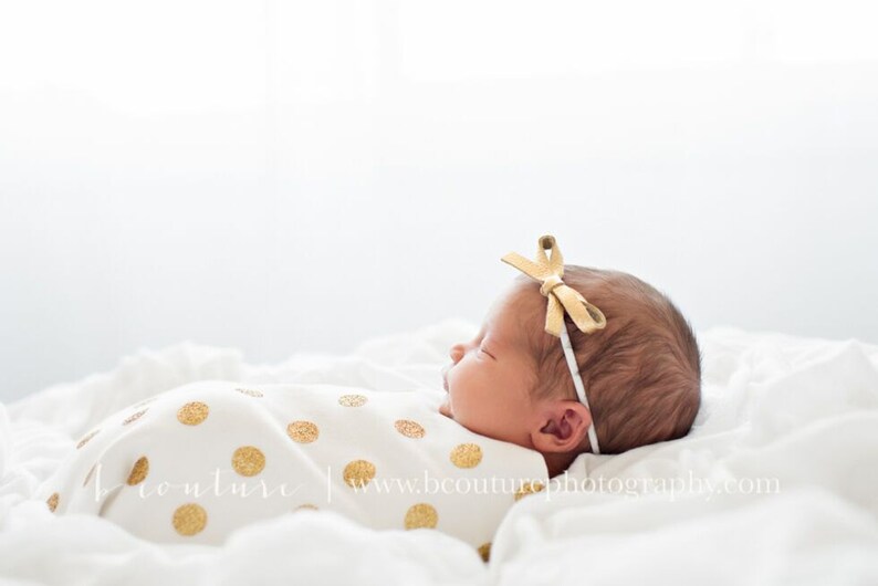 Gold Metallic LARGE Leather Bow One Size Fits All Elastic Adorable Photo Prop for Newborn Baby Little Girl Child Adult Headwrap Pretty Bow image 3