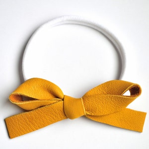 Mustard Leather OVERSIZED Bow Clip Adorable Photo Prop for Newborn Baby Little Girl Child Adult Summer Headwrap Yellow Brown Bow