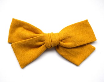 Mustard Fabric School Girl Bow Clip Adorable Photo Prop for Newborn Baby Little Girl Child Adult Headwrap Yellow Back to School Pretty Bow