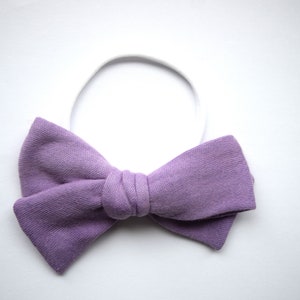 Purple Hypercolored Hand Tied Bow Headband for Newborn Baby Child Little Girl Photo Prop Adorable Beautiful Lavender Summer Fun 90&#39;s Bow