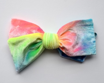 Tie Dye Velvet OVERSIZED Hand Tied Bow for Newborn Baby Child Little Girl Photo Prop Adorable Beautiful AMERICA Summer Happy Bow