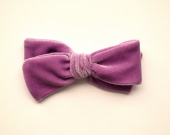 Lilac Velvet Hand Tied Bow for Newborn Baby Child Little Girl Photo Prop Adorable Beautiful Lavender Easter Spring Summer Purple Bow